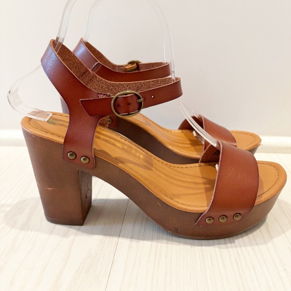 Big Buddha Shoes - Big‎ Budda Womens Platform Sandals Brown Leather Heel Clog Sandal Size 8